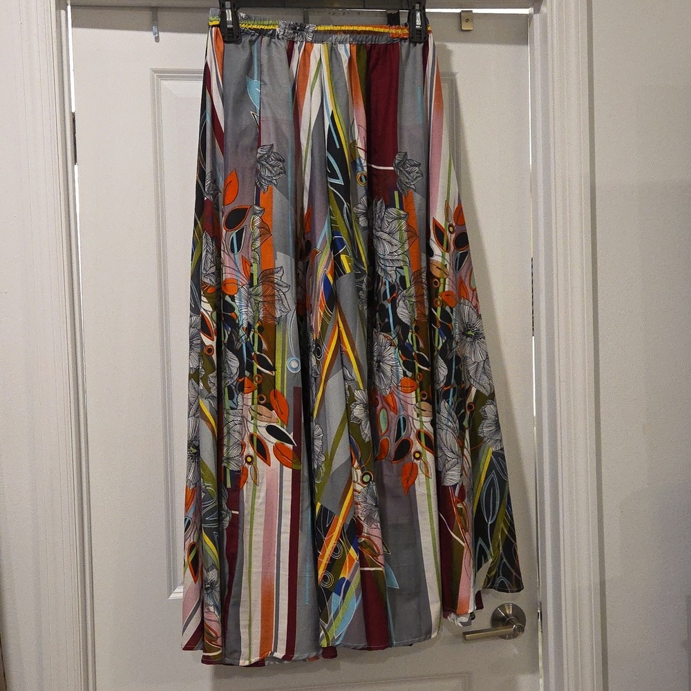 Mix Nouveau Colorful Floral Striped Maxi Skirt Size S! - Picture 3 of 7